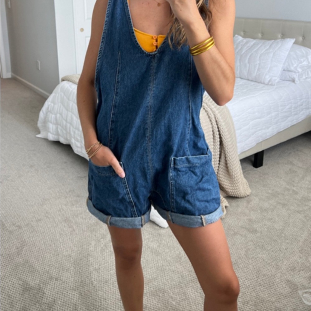 Denim Sleeveless Romper with Pockets